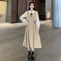 개화기의상 리본 레이어드 롱원피스 복고 플리츠 경성 빈티지 투피스
