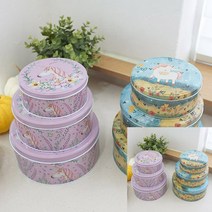 유니콘 원형 틴케이스 3P 머리핀정리함 빈티지틴케이스, 핑크