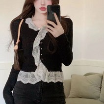 신스엔스 여성 봄 가을 레이스 니트 가디건