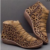 앵클부츠 wish유럽미국 무역 빅사이즈 여성부츠 겨울 레오파드 플랫 워커힐 앵글부츠여성 부츠 43