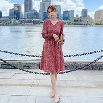 블링앤수 여성 브이넥 기본핏 미디 원피스 KZZ911
