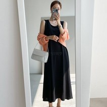 여자 민소매 A라인 플레어 나시 솔리드 무지 롱원피스