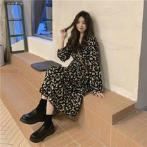 citsysy 쉬폰 원피스 예쁜여성 쉬폰원피스 롱 블랙 플라워 빅사이즈 원피스