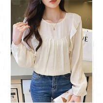 디아리스 여성 셔링 레이스 프릴 블라우스 9036