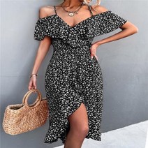 통통녀원피스 44사이즈 상견례 옷차림 여름 모델 숙 녀 드레스 한 어깨 꽃 우아한 높은 불규칙 긴 여성을위한