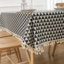 식탁보 직물면 린넨 체크 무늬 티 테이블 테이블 매트, 140 X200cm, 검은 삼각형 (술)