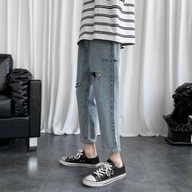 여름 얇은 찢어진 청바지