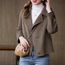 Momolatti 여성용 루즈핏 모직 짧은 코트