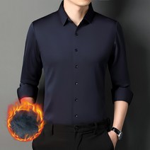 남성 긴팔 기모 가두 순색 셔츠 중년 탄력 셔츠 69