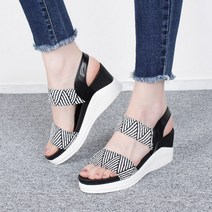 쿠션창 두줄 스트랩 웨지힐 샌들 7cm