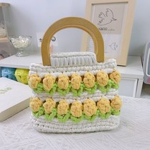 튤립 DIY 파우치 핸드폰 가방 뜨기 패키지 뜨개질, 옐로우플라워+아크릴핸드+공구+튜토리얼
