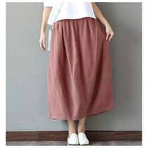 여자 봄 가을 여름 여성 A라인 린넨 밴딩 롱 스커트 치마