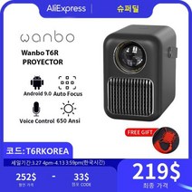 스마트빔 WanboT6R MAX 프로젝터 글로벌 버전 풀 HD 1080P 4K 안드로이드 90 음성 제어 미니 휴대용 와이파이 2 16Gb 가정용, T6R Projector+EU 플러그