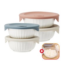 락앤락 바로한끼 도자기 햇쌀밥용기 2P X 2개+가쯔 세트 냉장고/냉동실 정리/보관/소분 추천 계란찜/이유식 반찬통 전자레인지/렌지 밥짓기 내열 오븐 그릇, (250ml 2P+355ml 2P+가쯔)