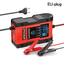 오토바이배터리 자동차 충전 자동복원기 FOXSUR12V 및 24V 펄스 수리 LiFePO4 배터리 충전기 6A 스마트 오토바이 빠른 전원, EU-Plug (Red)