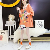 레이스 패치워크 반팔티 브이넥 등트임 t셔츠 여성 여름옷 2022 오버핏 미디 롱 빅사이즈 양면으로 입다 4088756406