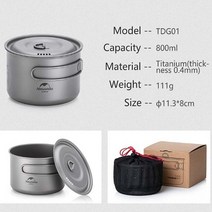 naturehike 야외 titanium 냄비 식기 조리기구 프라이팬 초경량 피크닉 단일 냄비 피크닉 캠핑 야외 요리 냄비, 800ml-티타늄 포트