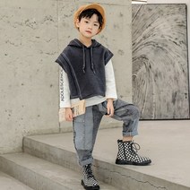 빠빠야네 키즈 주니어 봄 가을 남아 바이보이 후드조끼 쓰리피스 데님바지세트 바지세트