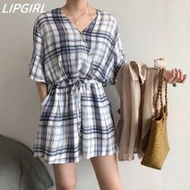 립걸포레 체크 점프슈트