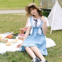 FANSYLI 중학생여여름한국판원피스소녀 스위트귀여운학생치마453호 5F