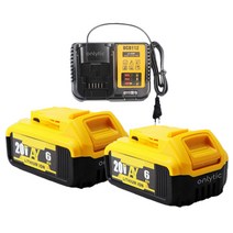 디월트배터리 디월트 20v 6.0ah max xr 배터리 전동 공구 교체 dewalt dcb184 dcb181 dcb182 dcb200 20v 3a 5a 6a 18volt 호환, 1개 충전기 2개 6.0ah, 1개