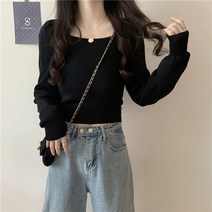 프렌치넥 숏 블랙 벌룬소매 긴팔티