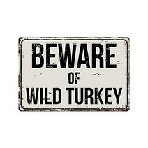 Deerts 569VS Beware of Wild Turkey 8” x 12” Vintage Aluminum Retro Metal Sign, 1
