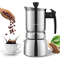 Stovetop 에스프레소 커피 메이커 스테인레스 스틸 모카 포트 300ml/10oz/6 컵 여과기 커피 메이커 이탈리아 Expresso 커피 브루어 가정용 및 캠핑용 클래식 카페 메이커 인덕션 쿠커에 적합