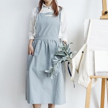 면 코튼 린넨 커피숍 베이킹 네일샵 주름 프릴 앞치마, 블루