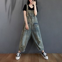 멜빵청바지 클래식 구제 대미지 여성 가을 와이드 루즈핏 끈나시점프수트 캐쥬얼 코듀로이 팬츠 트렌드 2319002273