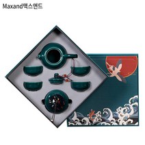 맥스앤드 고급 찻잔 다기 다도 선물세트 다양 색상, 녹색 다관+4잔+차통