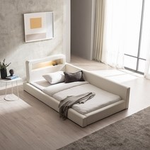 젠티스 스퀘어 LED 저상형 침대 X 자모고 오가닉 매트리스 세트 슈퍼싱글 퀸, 1.아이보리 화이트, 2.퀸 Q, 3.자모고 두스 Q(미디엄 소프트타입)