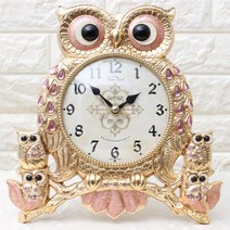 케이엠데코 인테리어 무소음 탁상시계 부자부엉이K, 핑크