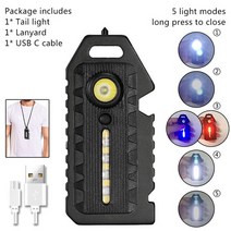 USB충전호루라기 안전 심판 호각 미니 LED COB 레드 블루 숄더 경찰 손전등 USB C 충전식 라이트 다기능 강력한 마그네틱 휘슬 키 체인, [04] Package D, 03 Package C