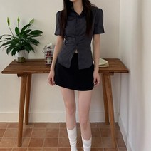 코지 여자 소녀 프레피룩 롤업 반팔 슬림 셔츠