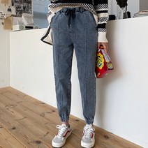 여성 빅사이즈~2XL 뭉게구름 밴딩 조거 데님팬츠