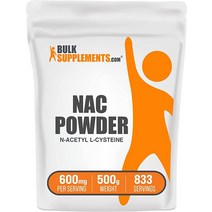 벌크 서플리먼츠 닷컴BULK S.COM NAC N Acetyl Cysteine 아세틸시스테인 파우더 500 그램, 1.1 Pound (Pack of 1), 500g, 1개