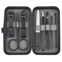 HOUKAI 8pcs Stainless Steel Nail Clippers Set Scissores Tweezer Ear Pick Multi Function Daily Hand F, 8pcs_Black