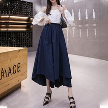 리틀깽스 여성 언발란스 밴딩 면소재 플리츠 와이드 팬츠