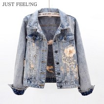 JUST FEEL!NG 여자 예쁜 청자켓 긴팔 숏 점퍼 워싱 크롭 데님 자켓