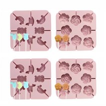 Nolepe 실리콘 초콜릿 롤리팝 덮개 없는 8구 베이킹몰드 2종 세트 스틱 5개 포함, 2개, 핑크 장미꽃, 핑크 목마 + 자동차
