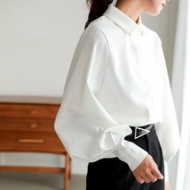 마이네임이즈 파운더스 블라우스 여성 빈티지 턴 다운 칼라 랜턴 슬리브 셔츠 흰색 상의 긴 소매 검정색 튜닉 봄 가을 상품