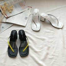 더예뻐 사선스트랩 쪼리 뮬슬리퍼 6cm 통굽뮬 투명 슬리퍼힐