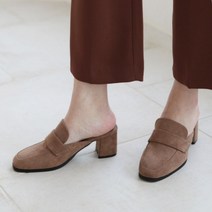 가을용 스웨이드 뮬 블로퍼 미들힐 굽있는 블로퍼 6.5cm