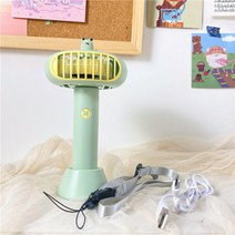 큐티 무엽 비행접시형 미니 핸디팬+목걸이 스트랩+USB 충전선 3종세트 곰돌이 병아리 래빗 개구리 캐릭터 거치가능 선물용 캠핑 등산용 더위대비 여름핫 손선풍기 각도조절가능, 4번선택-그린 개구리 손선풍기, 1200mAh