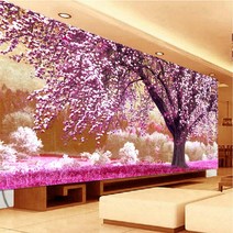 안묵 벚꽃 가로수 길 보석십자수 비즈 공예 diy 키트 트레이 펜 고체풀 도구 세트, 05.200x100