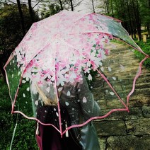 튼튼한우산 농축 투명 세 배 비 우산 일본 벚꽃 플라스틱 pvc 지우기 falbala, 연한 초록색