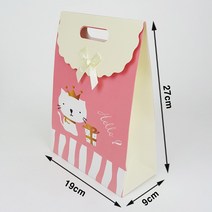 귀여운 캐릭터 손잡이 쇼핑백 유치원 학교 어린이 선물 쇼핑백 기프트백 종이가방 선물백, 고양이 핑크 중형 선물쇼핑백 5장 SAF72