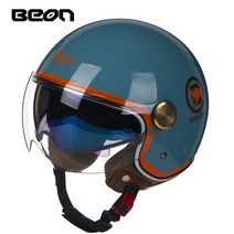반모헬멧 바이크헬멧 소두핏 클래식 레트로 BEON B120 여성 쿨 ABS 빈티지 오토바이 오픈 페이스 3/4 모터 스트리트 헬기 크루저 하프 파일럿, 10.bright blue orange - M