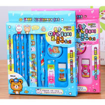 알찬해피 문구세트(어린이집 유치원 학용품 문구세트 단체선물세트 신학기 준비물 어린이 초등학교 입학 선물 문구학용품세트 초등학교신학기 어린이날선물 자녀 글씨교정 글씨연습 여아 남아), 블루